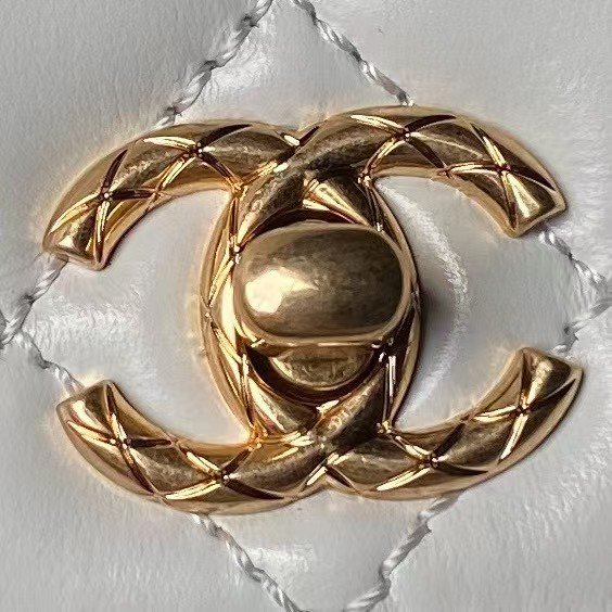 Chanel AS2215 Mini Flap Bag With Metal Top Handle Shiny Calfskin White