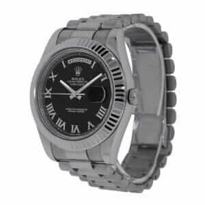 rolex-white-gold-day-date-ii-presidential-black-roman-dial-218239-left-replica